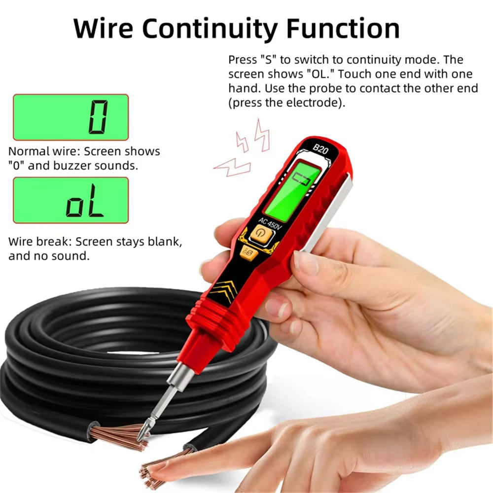 One-Word Induction Portable 50/60Hz Smart Electric Pen Tester NCV Sensor AC 11-450V Non-Contact Voltage Tester with LCD Display