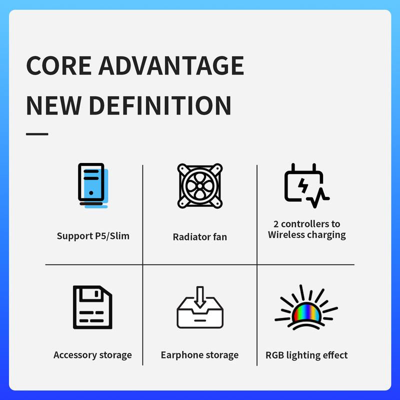 YLW Cooling Station with Controller Charging Station, Multifunctional Cooling Fan Headset Holder, Console Accessories for PS5 Digital/Disc