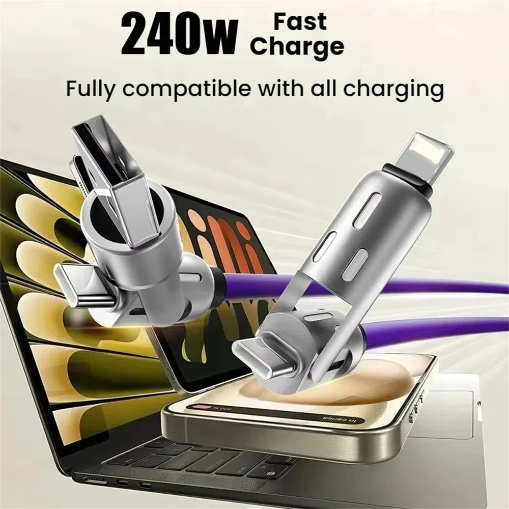 240W Type C Fast Charging Cable 4-In-1 USB PD Silicone Super Fast Charging Cord Type-C to USB a Cable for Iphone Samsung Xiaomi