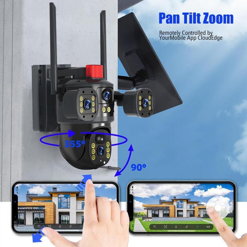 Solar Security Camera Outdoor, 6MP Dual-Lens PTZ Wifi Camera with 3 Views, 355° Pan 90° Tilt, Color Night Vision, 2-Way Audio, Human Detection, IP65