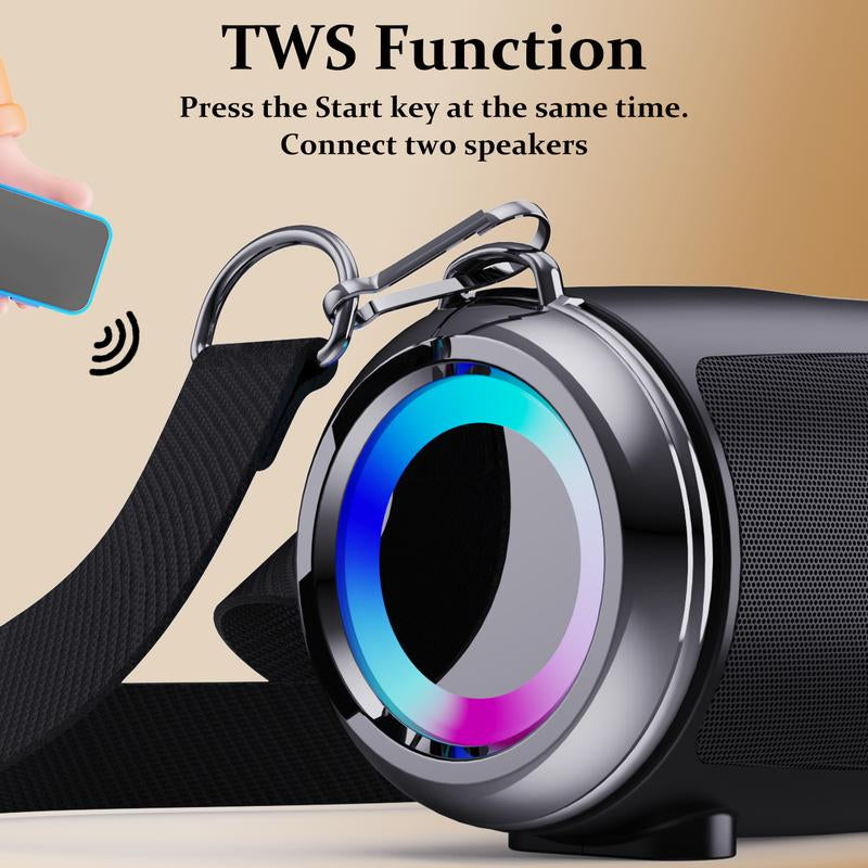BCUOZ Bluetooth Speaker Wireless IP5 Waterproof Dustproof Portable with Lights 15W Stereo Sound TWS Pairing BT5.3 for Home Party Outdoor Beach Audio Colorful
