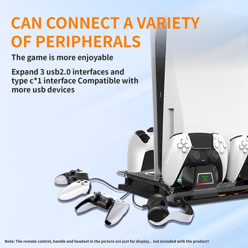 YLW Cooling Station with Controller Charging Station, Multifunctional Cooling Fan Headset Holder, Console Accessories for PS5 Digital/Disc