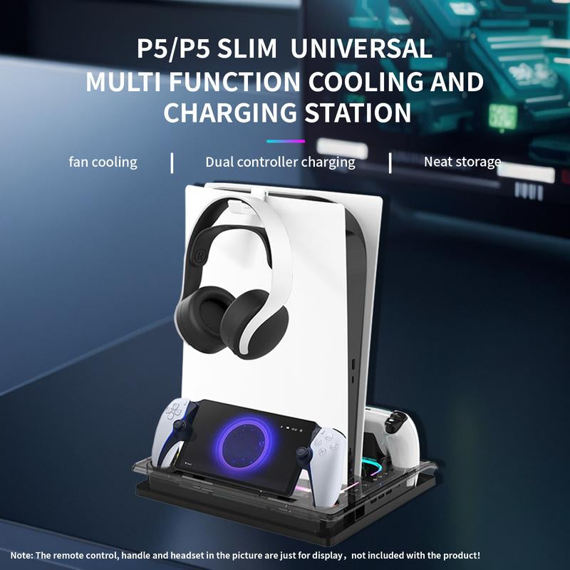 YLW Cooling Station with Controller Charging Station, Multifunctional Cooling Fan Headset Holder, Console Accessories for PS5 Digital/Disc