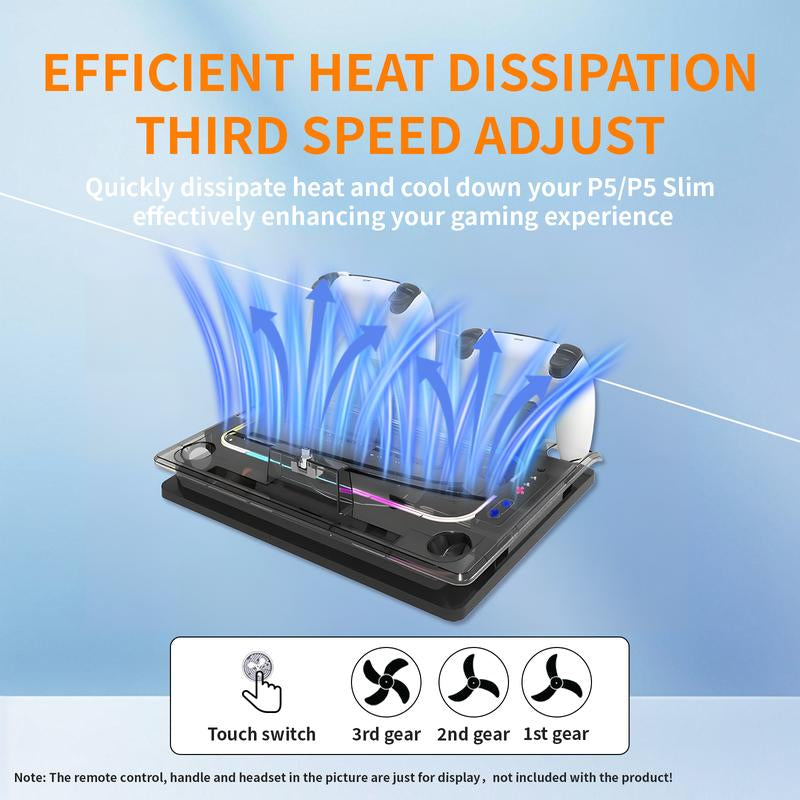 YLW Cooling Station with Controller Charging Station, Multifunctional Cooling Fan Headset Holder, Console Accessories for PS5 Digital/Disc