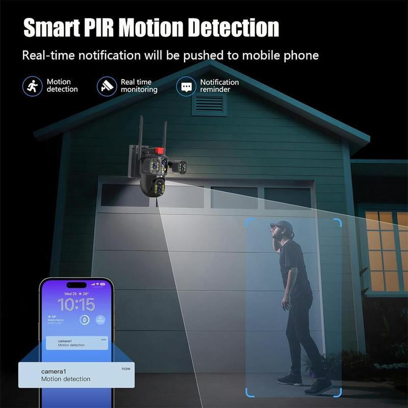 Solar Security Camera Outdoor, 6MP Dual-Lens PTZ Wifi Camera with 3 Views, 355° Pan 90° Tilt, Color Night Vision, 2-Way Audio, Human Detection, IP65