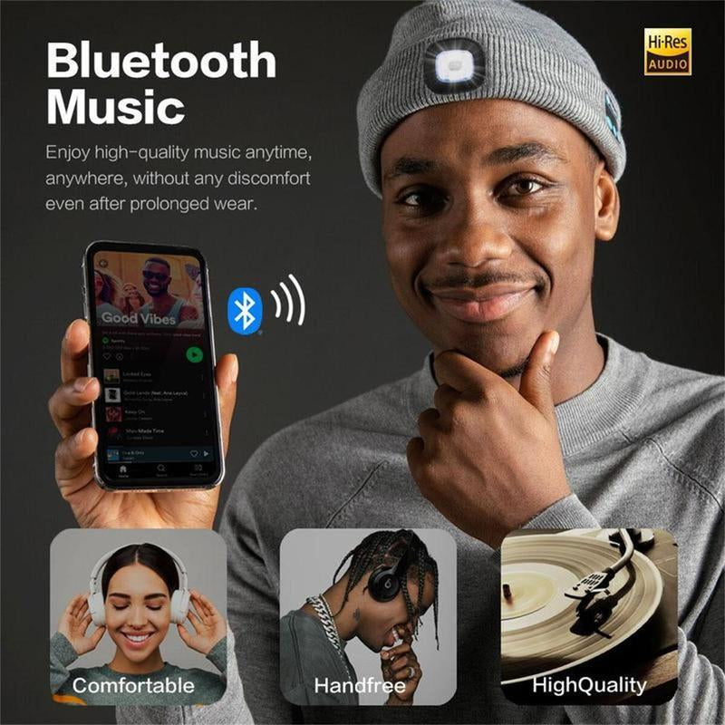 CENPIN Bluetooth Beanie with LED Headlight, Built-In Speaker & Microphone – USB Rechargeable Winter Knitted Hat for Music, Calls & Outdoor Activities – Headlamp Cap with Headphones – Perfect Unisex Gift, Christmas & New Year Gift