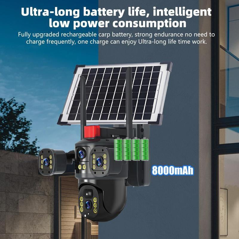 Solar Security Camera Outdoor, 6MP Dual-Lens PTZ Wifi Camera with 3 Views, 355° Pan 90° Tilt, Color Night Vision, 2-Way Audio, Human Detection, IP65