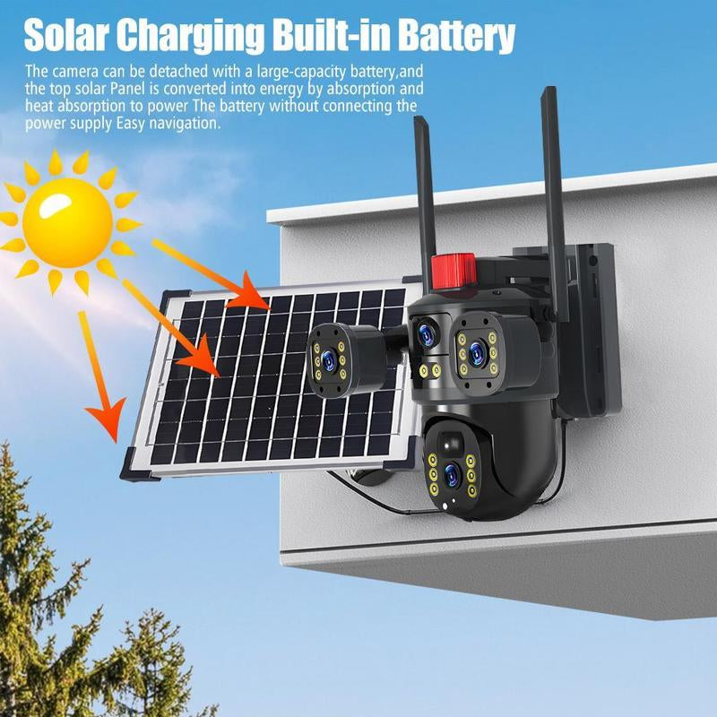 Solar Security Camera Outdoor, 6MP Dual-Lens PTZ Wifi Camera with 3 Views, 355° Pan 90° Tilt, Color Night Vision, 2-Way Audio, Human Detection, IP65