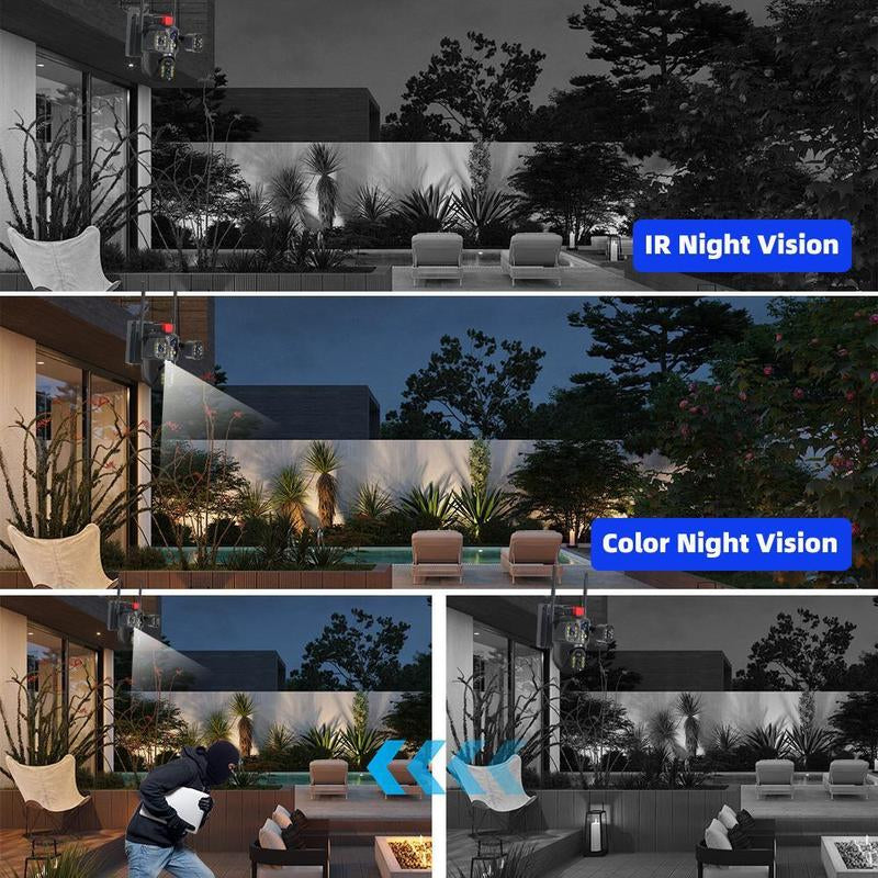 Solar Security Camera Outdoor, 6MP Dual-Lens PTZ Wifi Camera with 3 Views, 355° Pan 90° Tilt, Color Night Vision, 2-Way Audio, Human Detection, IP65